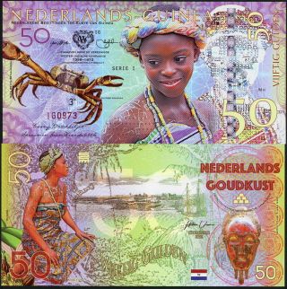 Netherlands Guinea 50 Gulden 2016,  Native Girl / Mask Polymer,  Fantasy