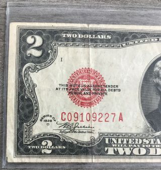 Series 1928 D $2 Two Dollar Legal Tender Note FR - 1505 V11 2
