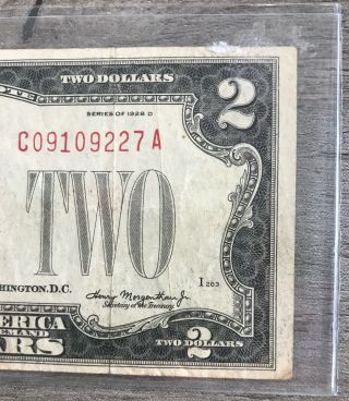 Series 1928 D $2 Two Dollar Legal Tender Note FR - 1505 V11 4