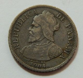1904 Panama Silver 5 Centesimos Coin -.  0723 Troy Oz Asw
