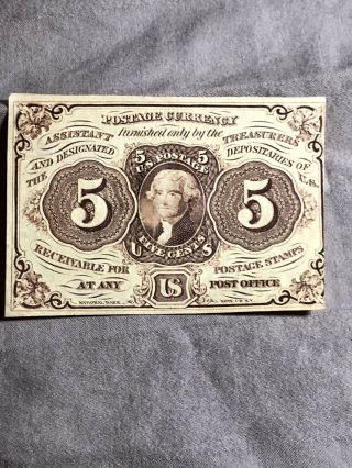 Us 5 Cent Postage Currency From Act 1862