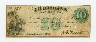 1862 10c Hulett At J.  D.  Hamlin 