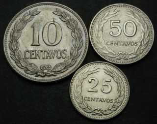 El Salvador 10,  25,  50 Centavos 1970/1973 - 3 Coins.  - 2643