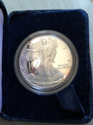 2001 - W Silver American Eagle One Ounce Proof Coin W/ Box &