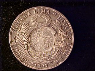 Guatemala 1894 Counterstamp On Peru Sol 1887