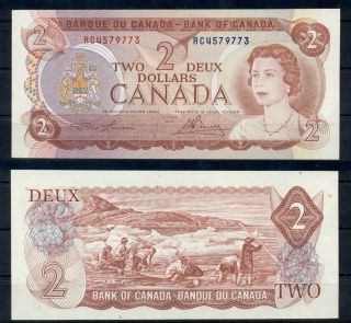 Canada 2 Dollars 1974 Aunc Banknote Pick 86a Queen Elizabeth Ii