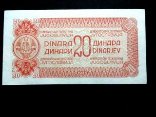 YUGOSLAVIA 1944,  20 DINARA,  UNC Perfect banknote 2