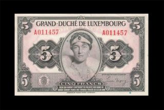 1944 Grand Duche De Luxembourg 5 Francs " A " ( (aunc))