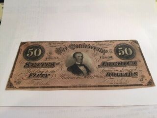 Confederate States Of America $50 Note,  February 17,  1864