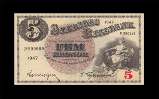 1947 Bank Of Sweden 5 Kronor ( (aunc))