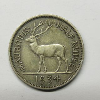 1934 Mauritius Silver Half Rupee - (29897a0619n)