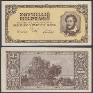 Hungary 1 Million Milpengo 1946 (xf) Crisp Banknote P - 128