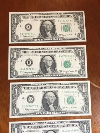 1963 A UNCIRCULATED Federal Reserve One Dollar Notes: A - L (12 Notes) 2