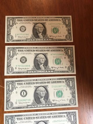 1963 A UNCIRCULATED Federal Reserve One Dollar Notes: A - L (12 Notes) 4