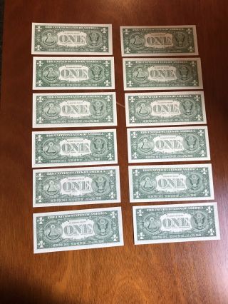 1963 A UNCIRCULATED Federal Reserve One Dollar Notes: A - L (12 Notes) 6