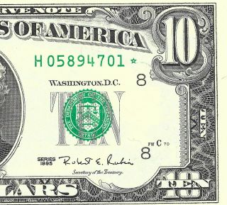 1995 $10 St Louis Star ⭐️ Frn,  Crisp & Uncirculated Banknote