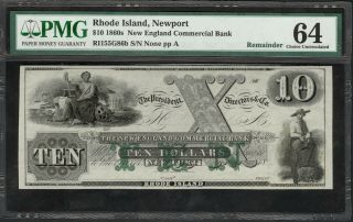 $10.  00 England Commercial Bank (ri) Note – Pmg Choice Uncirculated 64