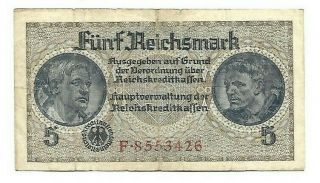 5 Reichsmark Nazi Germany Currency German Banknote Note Money Bill Swastika Wwii