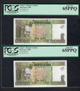 Guinea 2 Notes 500 Francs 1998 P36 Uncirculated Graded 65
