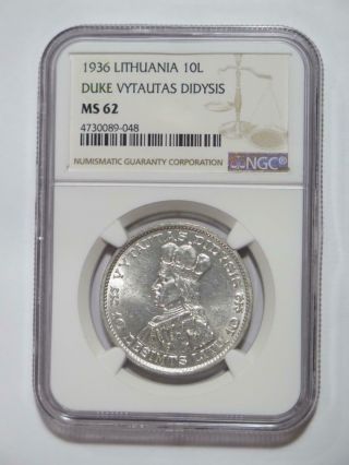 Lithuania 1936 10 Litu Duke Didysis Ngc Graded Ms62 World Coin ✮no Reserve✮