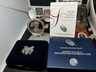 2016 W Proof $1 American Silver Eagle All Box Ogp & Ase Dmpl Cameo Pf.  999