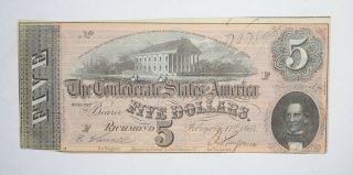 Civil War 1864 $5.  00 Confederate States Horse Blanket Note 752