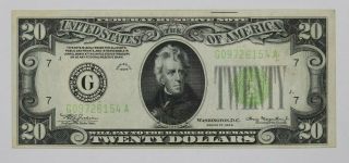 1934 Federal Reserve Note $20 Chicago Lime Green Seal Choice Vf,  Very Fine (154a