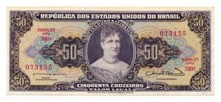 Brazil Banknote 50 Cruzeiros 1963.  Serie 700 Xf,