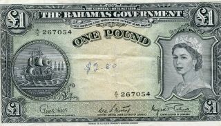 1936 Bahamas One Pound Paper Money Note.  Starts@ 2.  99