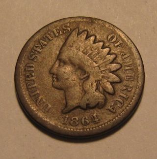 1864 No L (bronze) Indian Head Cent Penny - Vg,  / Rotated - 15sa - 2