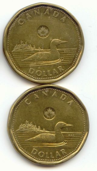Canada 2 X 2012 Loonie Canadian One Dollar 1 $1 Exact Set Shown