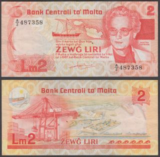 Malta 2 Liri 1967 (1986) Banknote (vf) Banknote Km 37