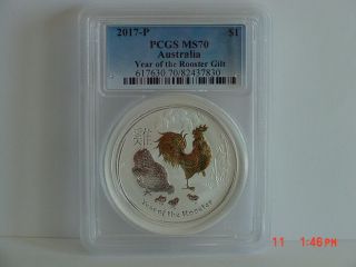 2017 Australia Lunar Year Of The Rooster Gild/gilded $1 1 Oz Pcgs Ms70