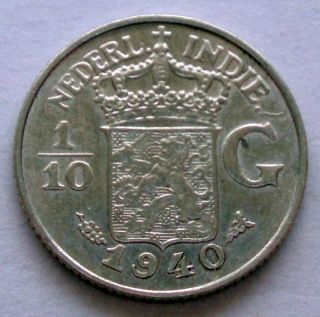 Netherlands East Indies 1/10 Gulden 1940 Silver E16.  3
