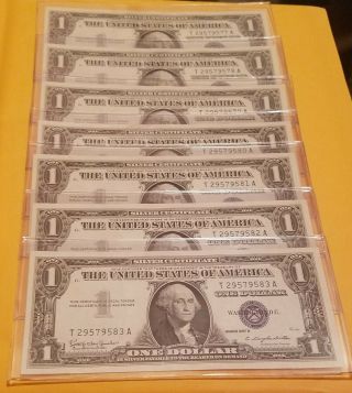 7 One Dollar 1957 Silver Certificates Consecutive And Uncirculated