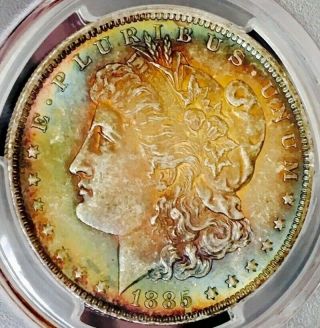 1885 - O Silver Morgan Dollar Bu Pcgs Ms63 Exquisite Toned Both Side Must Have