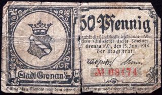 Gronau 1918 Xx - Rare 50 Pf German Notgeld Circulating Note