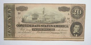 Civil War 1864 $20.  00 Confederate States Horse Blanket Note 756
