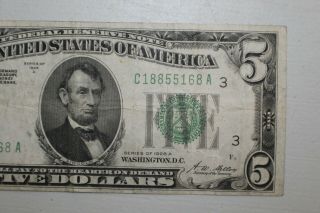 1928 A $5 DOLLAR FEDERAL RESERVE NOTE REDEEM IN GOLD NOTE 3 NOTE 7