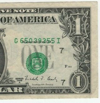 1988 Series A $1 Chicago Federal Reserve Error Note 3rd Printing Shift Circ VF, 3