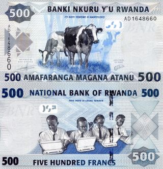 Rwanda 500 Francs Banknote World Paper Money Unc Currency Pick P38 Cows Bill
