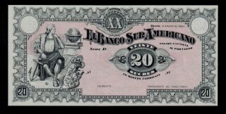 Ecuador Banco Sur Americano 20 Sucres 1920 D Pick S253 Unc Less.