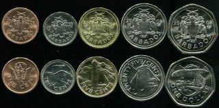 Barbados Set 5 Coins 1 5 10 25 Cents,  1 Dollars 2008 - 2009 Unc