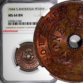 Southern Rhodesia George Vi Bronze 1944 1 Penny Ngc Ms64 Bn Toning Km 8a
