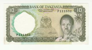 Tanzania 10 Shillings 1966 Aunc P2a Single Prefix Letter @