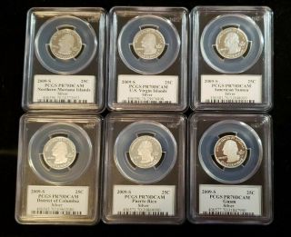 2009 S Silver Quarter 6 Coin Proof Set Pcgs Pr70 Dcam 25c Dc & Us Territories