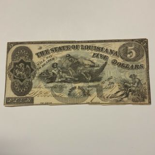1862 State Of Louisiana $5 Obsolete Currency Baton Rouge