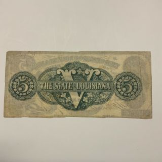 1862 State of Louisiana $5 Obsolete Currency Baton Rouge 2