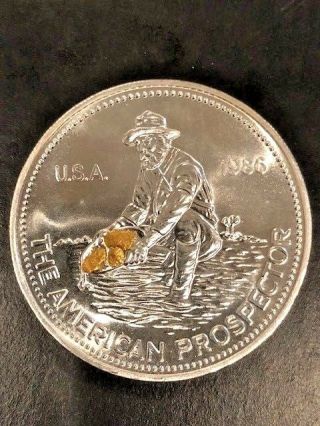 Silver American Gold Prospector Coin With 3 Gold Nuggets - Gold Miner - Silver Round