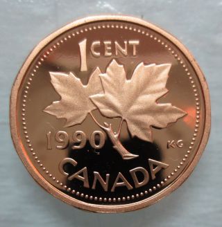 1990 Canada 1 Cent Proof Penny Heavy Cameo Coin
